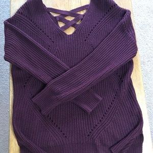 Charlotte Russe Burgundy V- Neck Sweater with Criss Cross Back